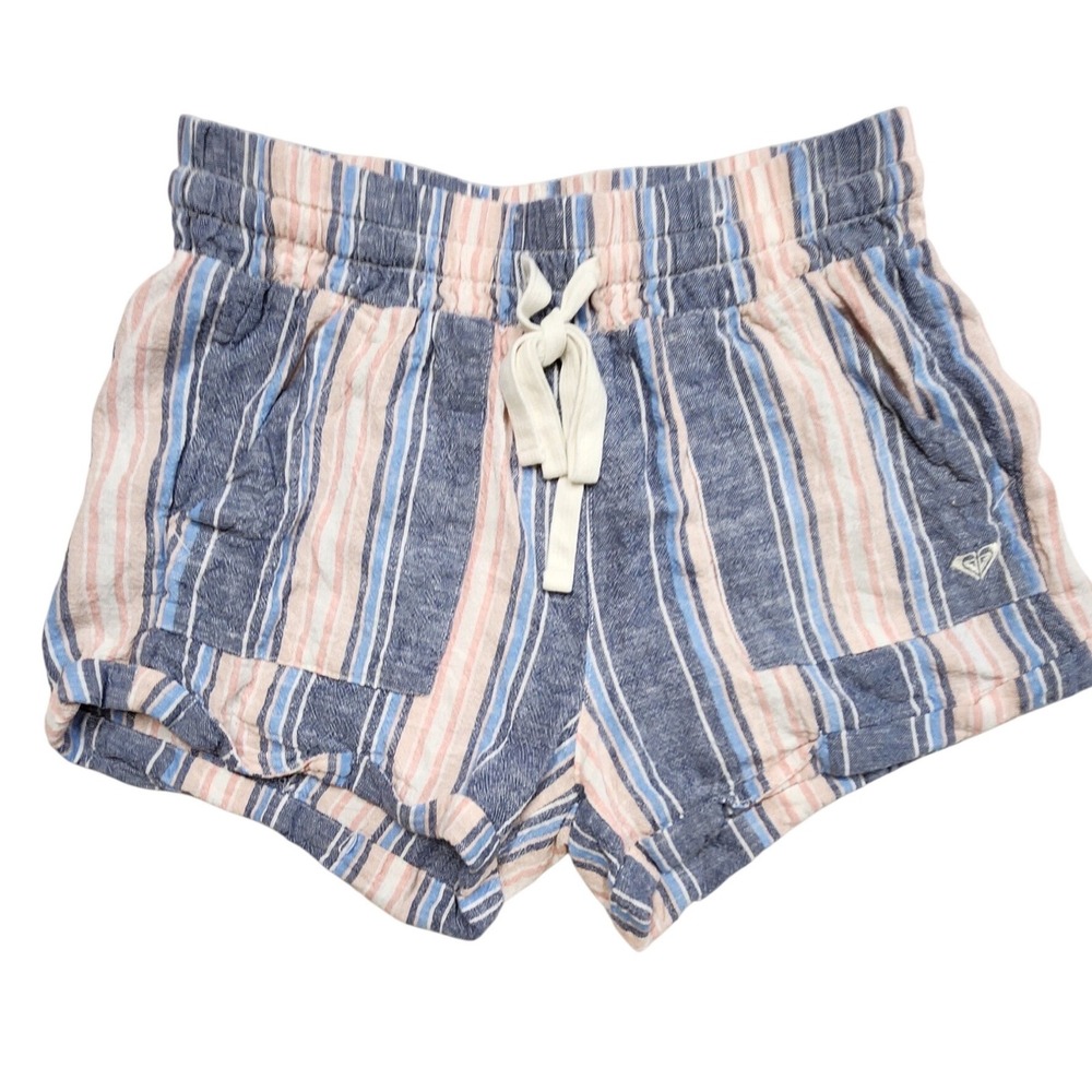 Roxy Striped Beach Shorts Blue Pink Womens S Boho Surf Drawstring